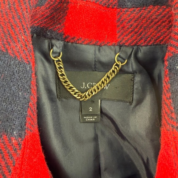 J.Crew Double Breasted Pea Coat Jacket in Red Buffalo Plaid 100% Wool Women 2 - Picture 3 of 12